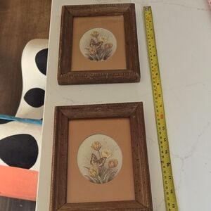 Source Unknown Brown Framed Butterfly and Floral Art Set